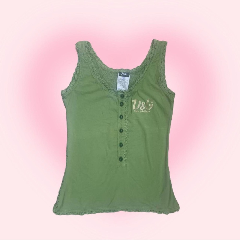 D&G Green Tank Top with Lace Trim